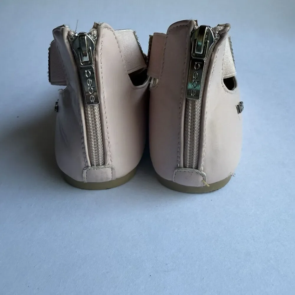 Bebe Girls' Shoes - Ballet Flats w/Rhinestone Studded Ankle Straps sz 1 big girl